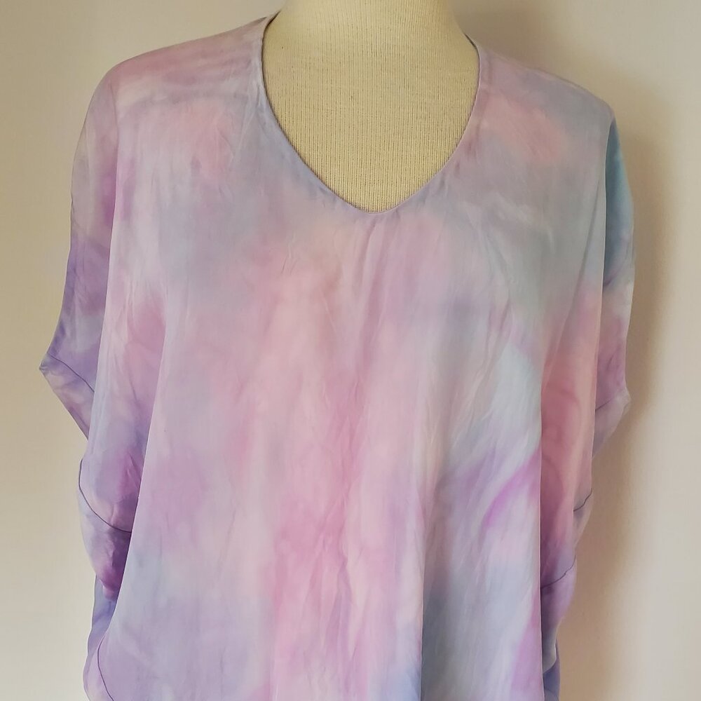 NEW Painted Vince Silk Popover blouse Shirt pink blue gray purple white small